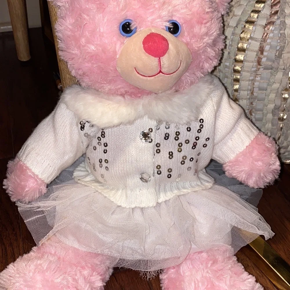Build-A-Bear fur collar sequin cardigan sweater & white glittery silver skirt​​ - Picture 2 of 12